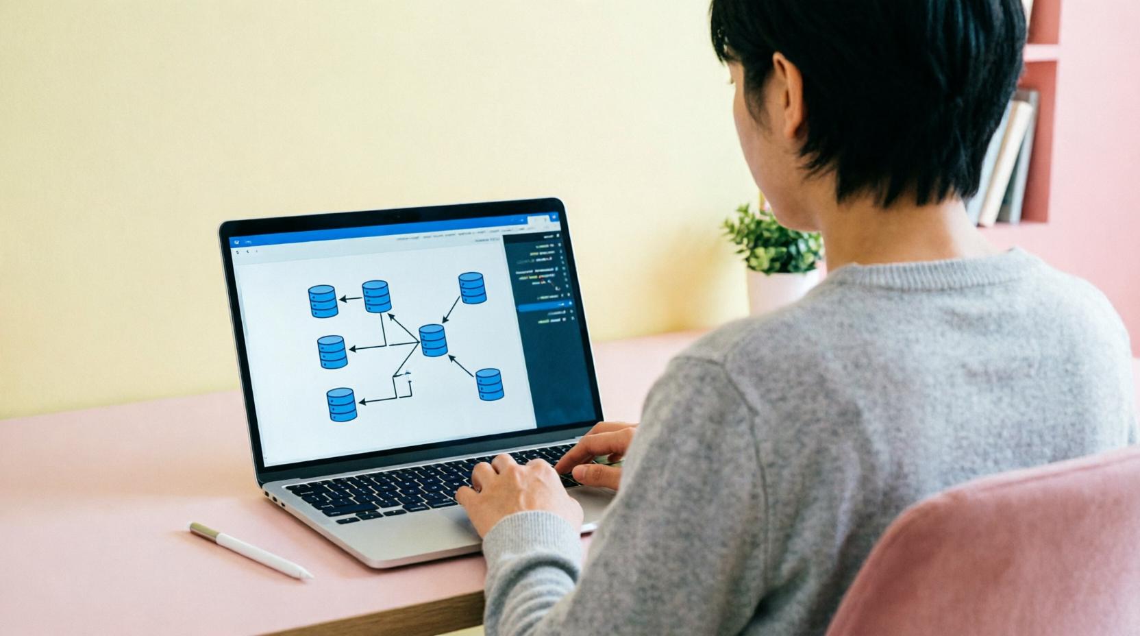 ノートPCで情報整理しながら学習する様子