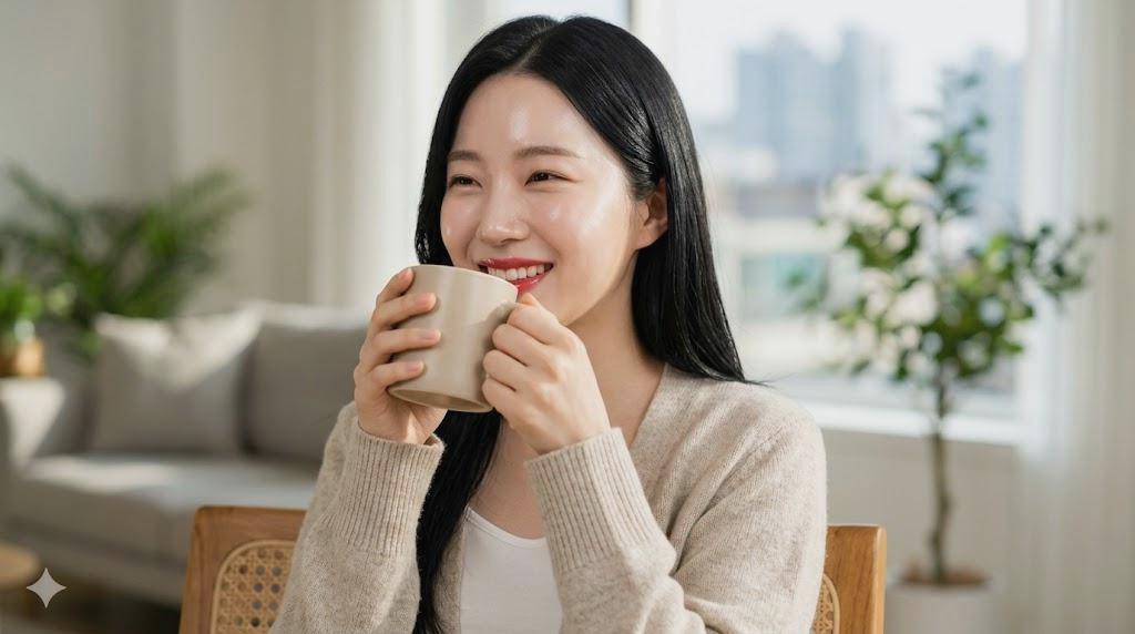 温かいお茶を楽しみながら健康を意識するシニア男性