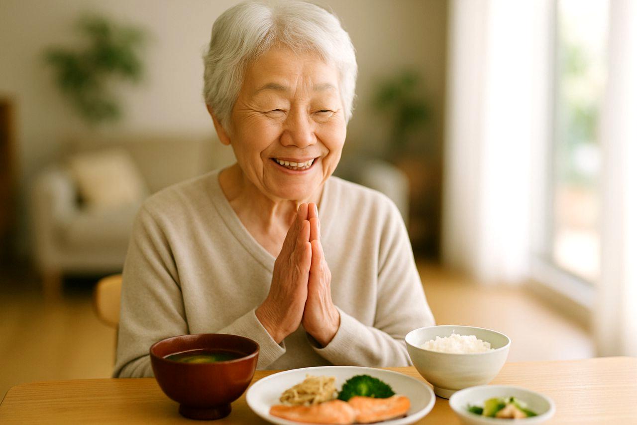 60代の健康と食生活を見直すために食卓を囲むシニア夫婦
