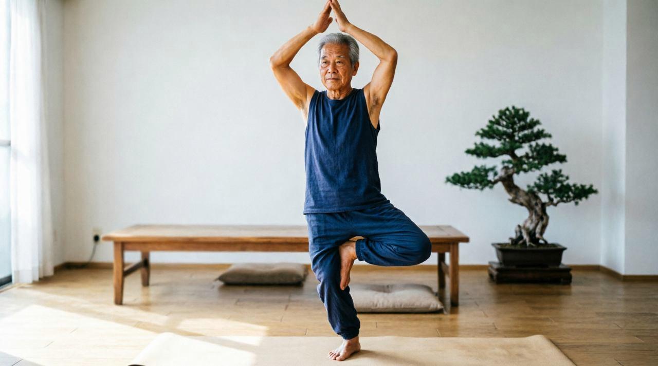 50代の男性が体の変化について考えながら穏やかに過ごす様子