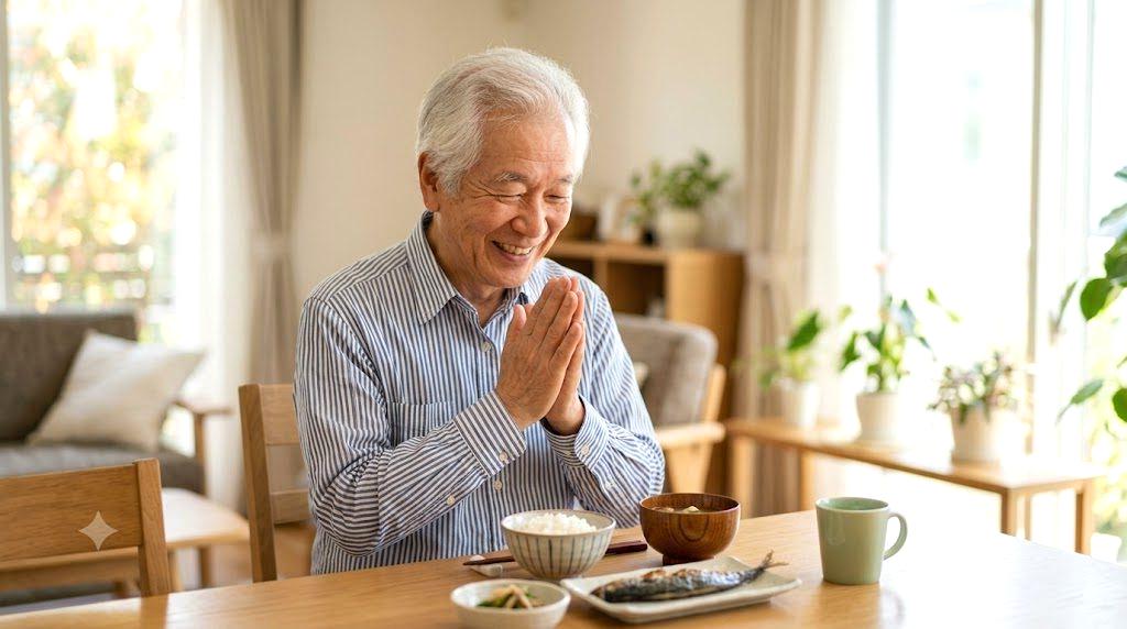 食事量が減った高齢の親を家族が心配して見守る様子