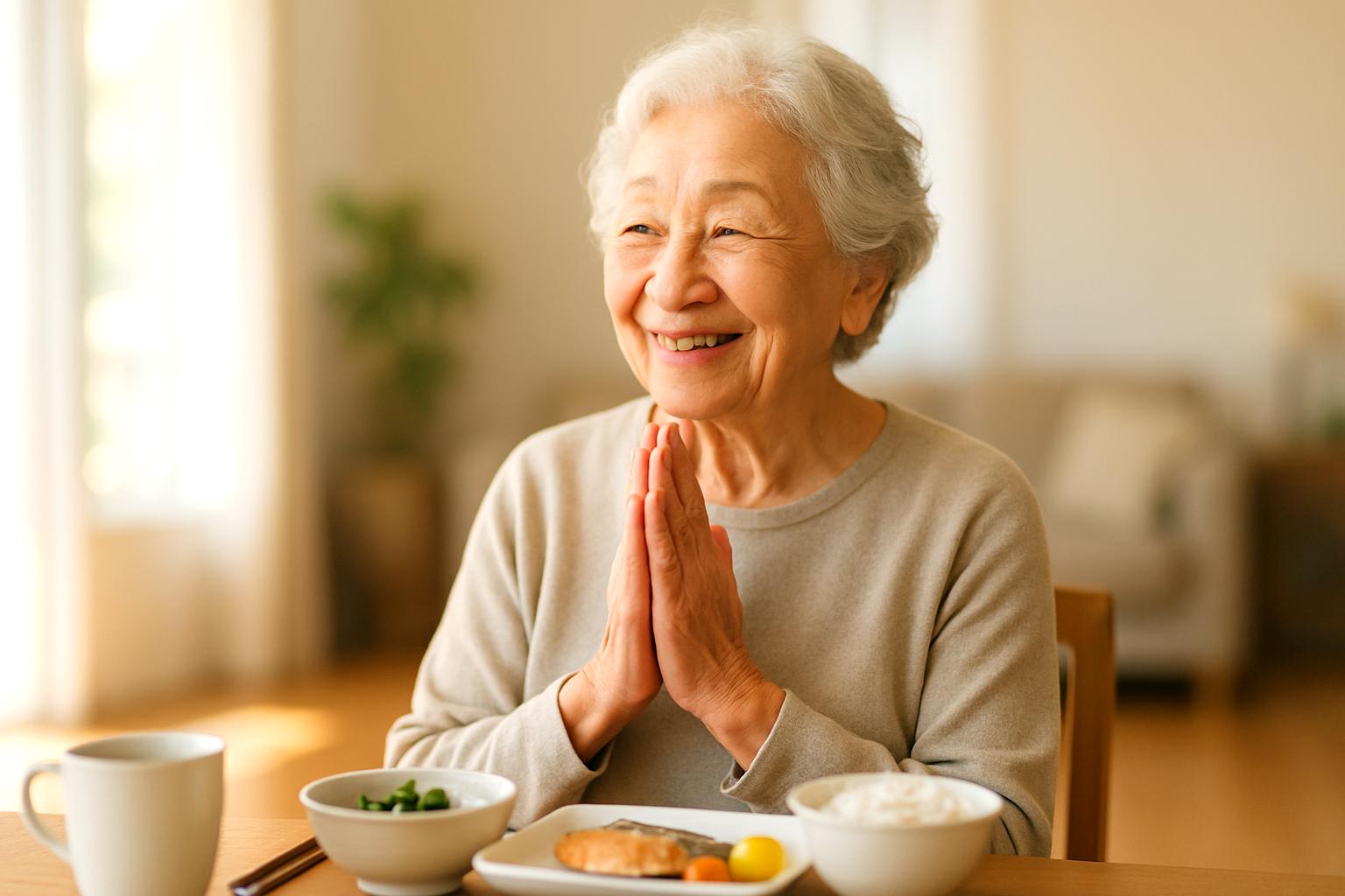 家族が高齢者の食事を支えている温かな場面