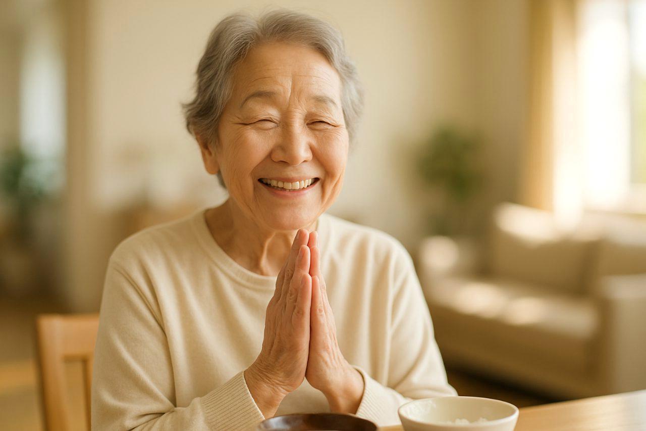 健康維持のため食事を楽しむ元気なシニア男性