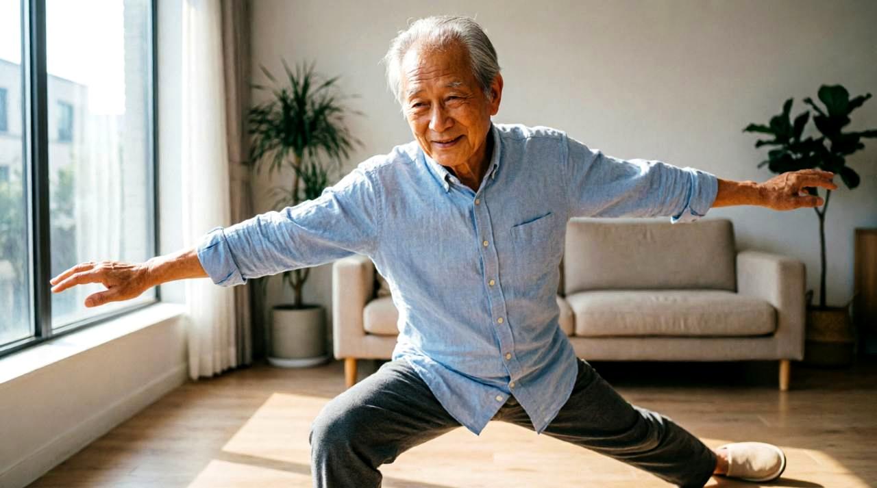 自宅で運動を続け健康的に暮らす高齢者