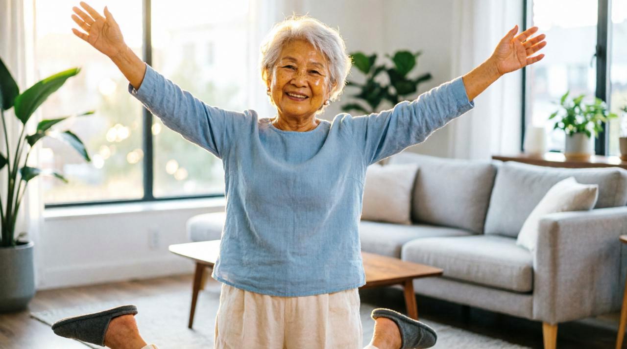 家族との会話で笑顔になる高齢の親