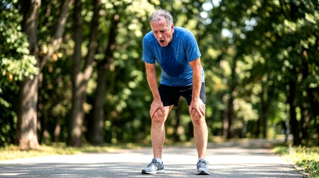 膝を守りながら正しくベッドから起き上がるシニア男性