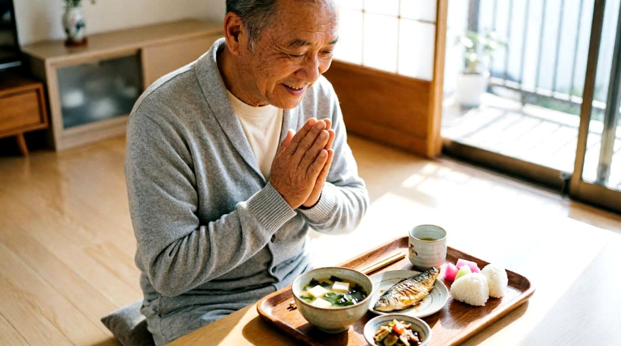 健康的な食事を楽しみながら暮らす高齢者の明るいイメージ