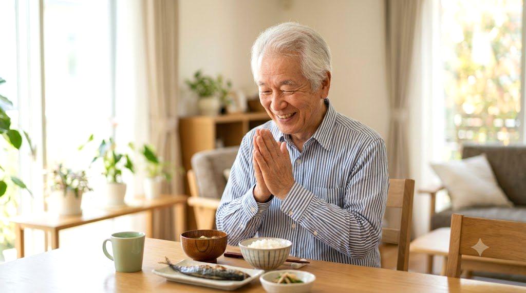 朝の時間に健康習慣を取り入れるシニア男性