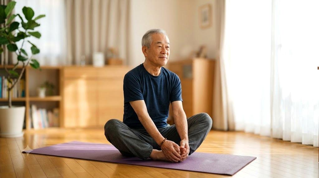 穏やかな表情で健康維持のために体を動かす高齢者