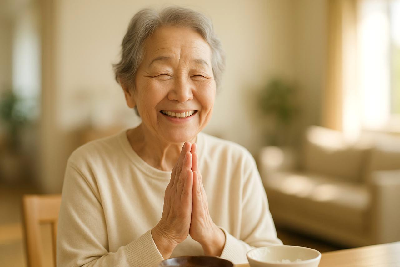 健康を意識して朝食を楽しむ70代の夫婦の食卓風景