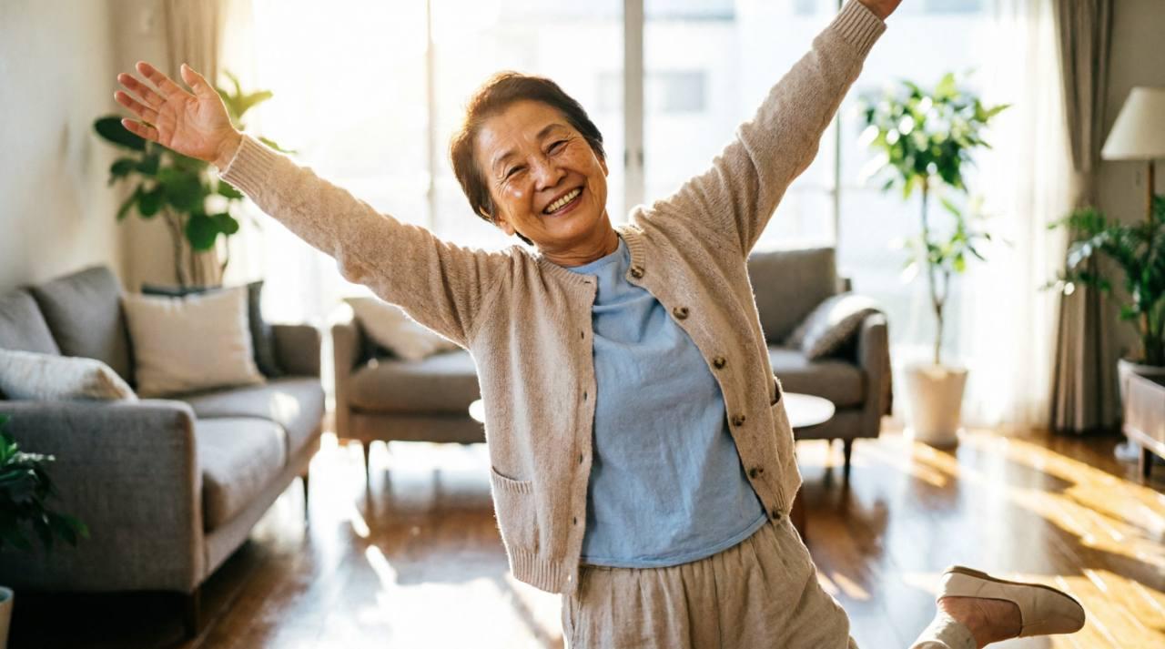 元気に微笑みながら運動するシニア女性