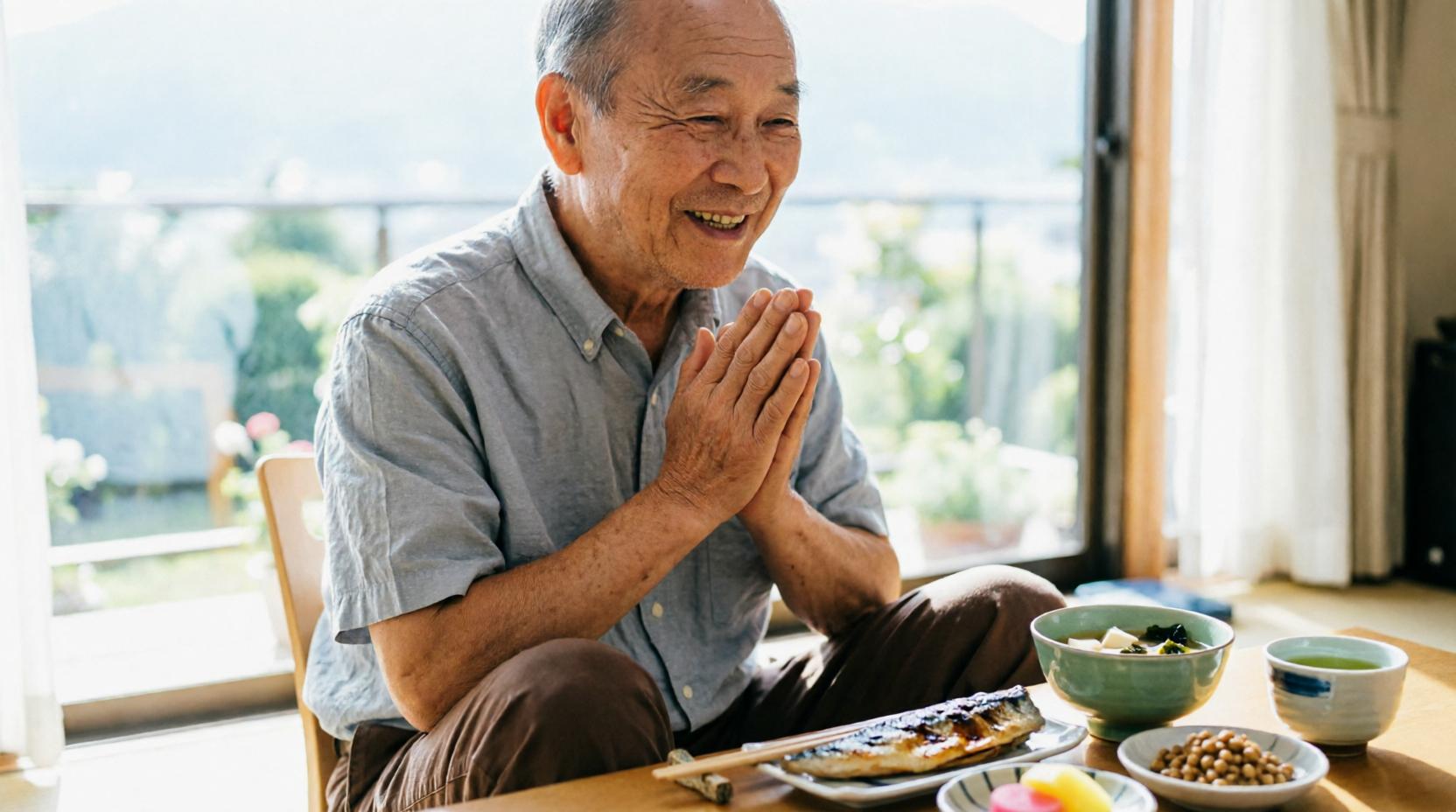 健康維持のためにバランスのよい食事を取る高齢者