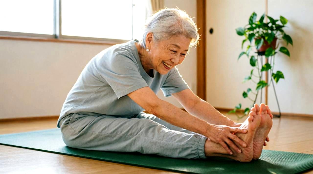 体調を確認しながら運動する高齢女性