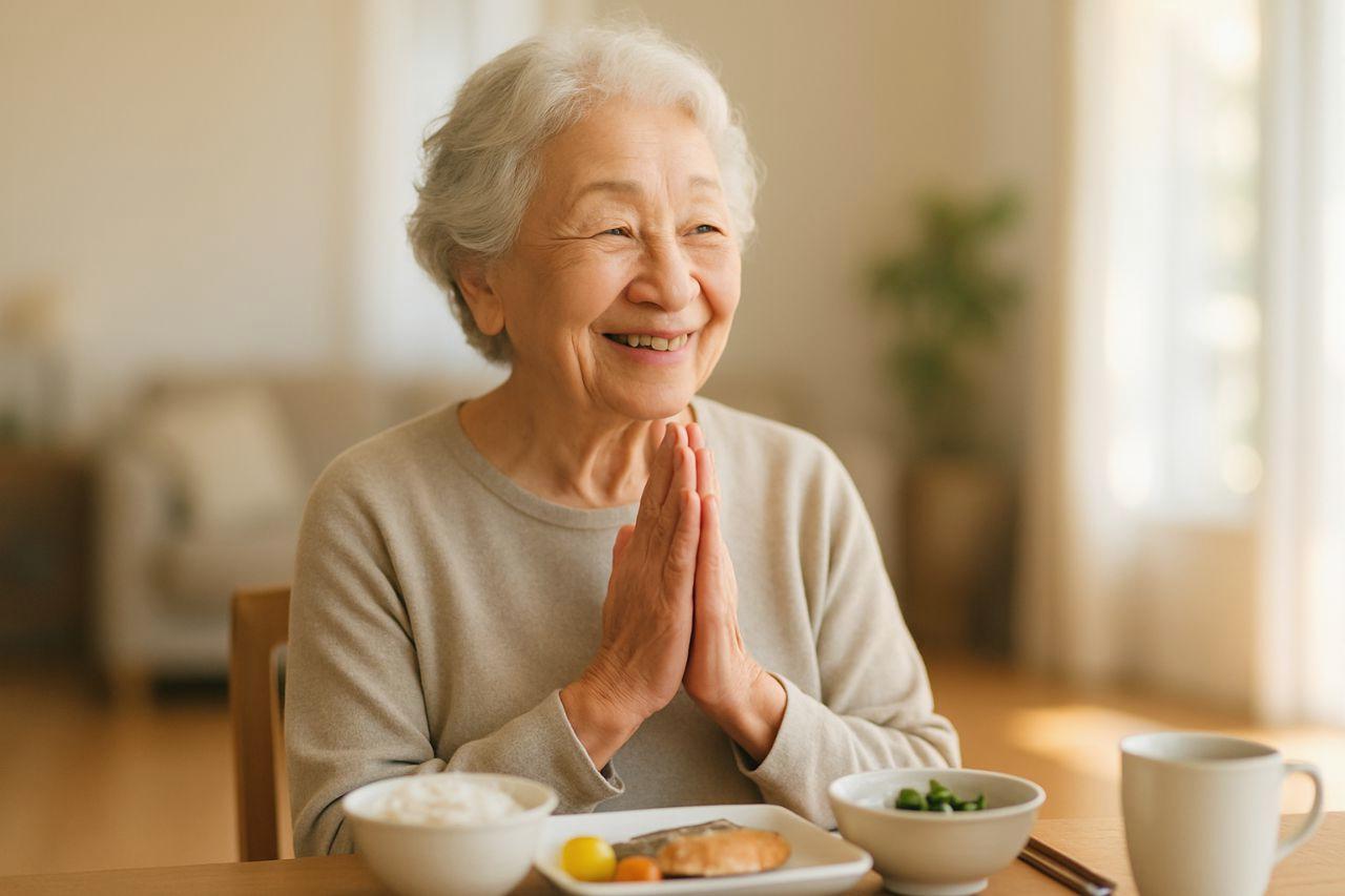 朝ご飯を囲みながら高齢の親の健康を支える家族の温かな風景