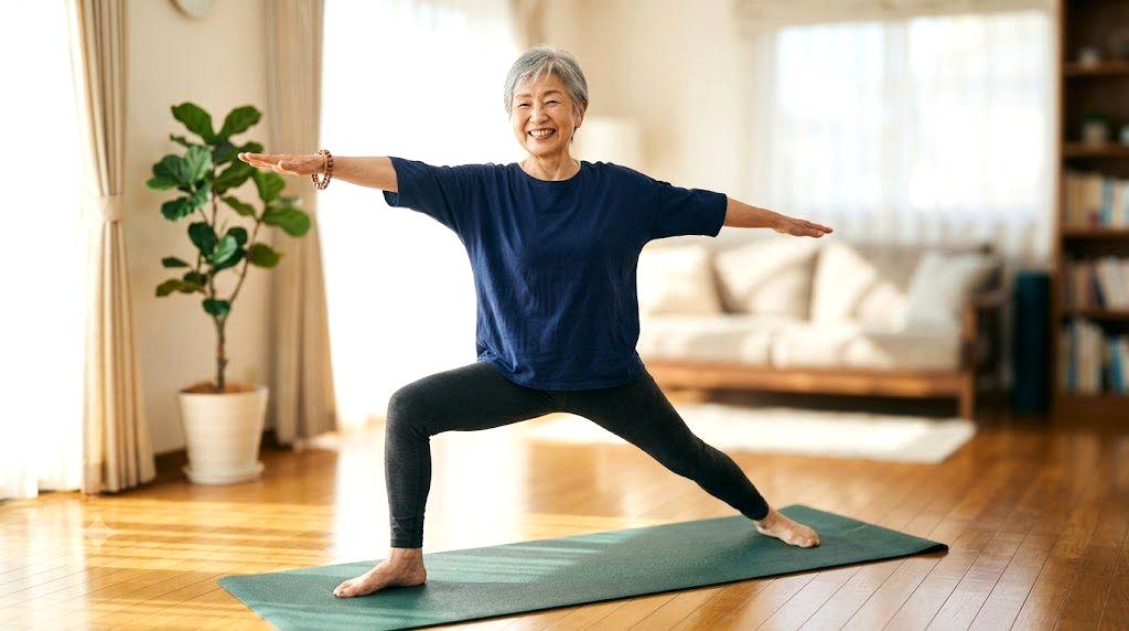 60代女性が無理なく安全に行うための柔軟体操の基本ルールを示す図