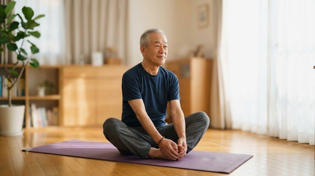 日々の健康管理ノートを見直して振り返るシニア
