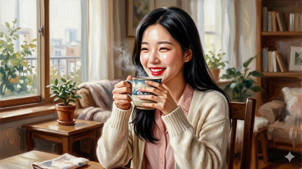 温かいコーヒーカップを両手で包み込みほっと一息つくシニア男性