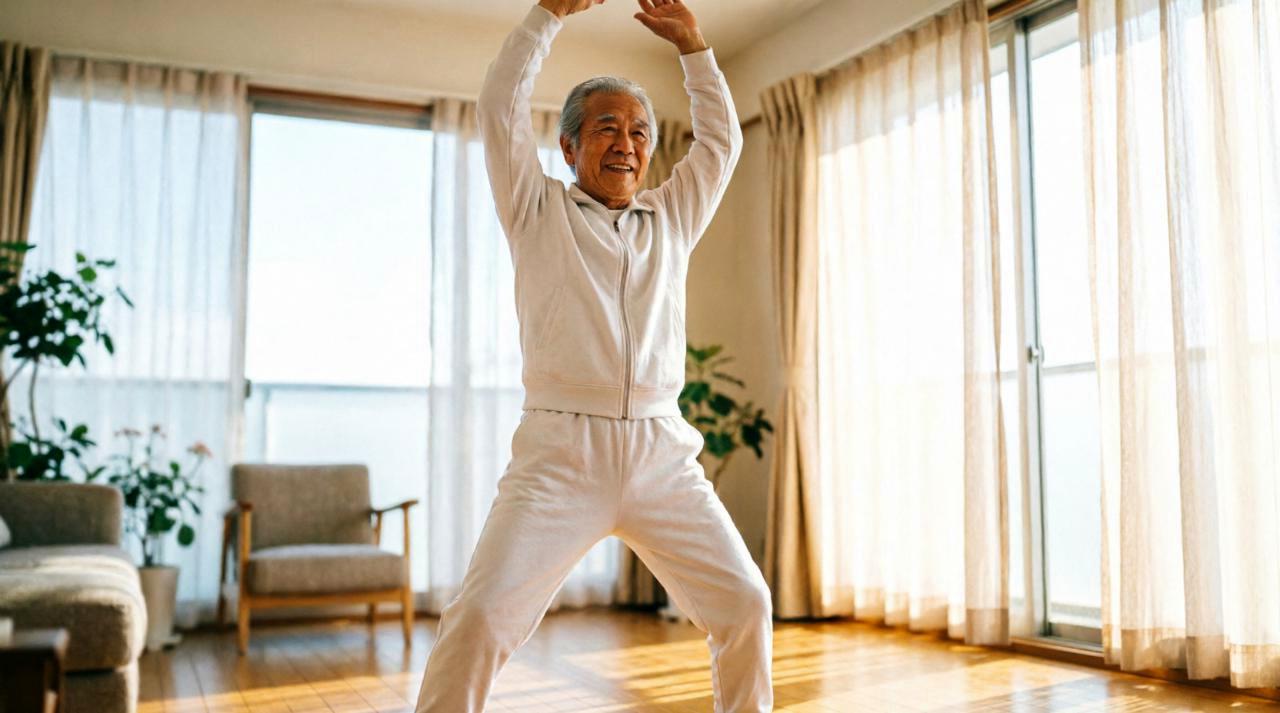 60代男性が適度な速さで歩いているウォーキングの姿