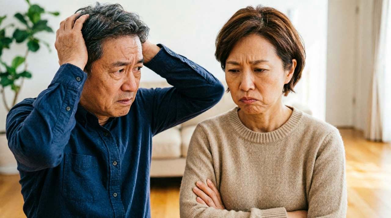 老後の家計を見直すシニアと生活費のイメージ