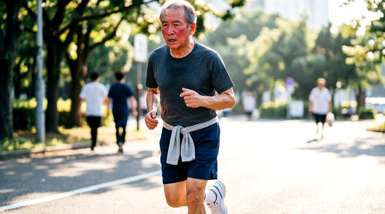 プランクの効果的な秒数を確認する50代女性のトレーニング風景