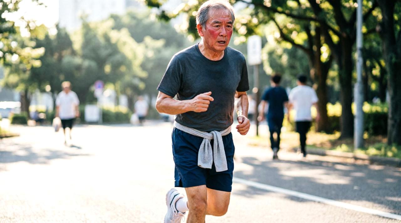 正しい姿勢でウォーキングをする男性の全身イメージ