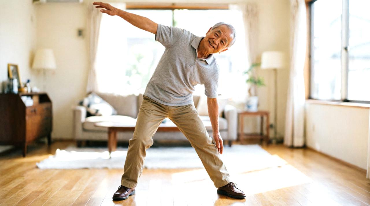 歯間ブラシを使うシニア男性