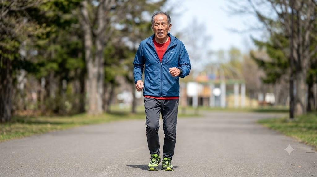 70代の男性が一人でベンチに座り、遠くを見つめながら考え込んでいる様子