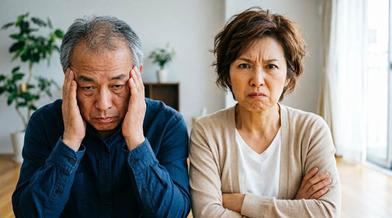 シニア男性が落ち着いた表情でノートに生活費の優先順位を書き出している様子