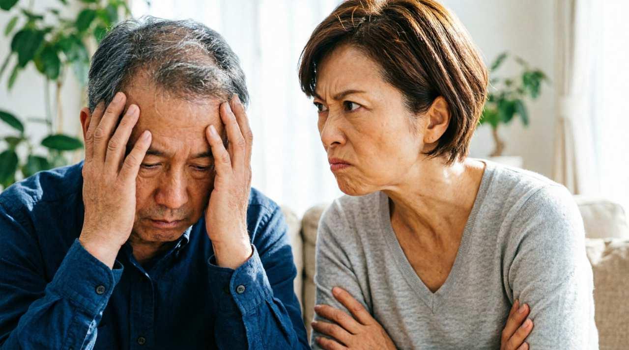 自宅で高齢者の体調を気づかいながら咳の様子を見守る家族のイメージ