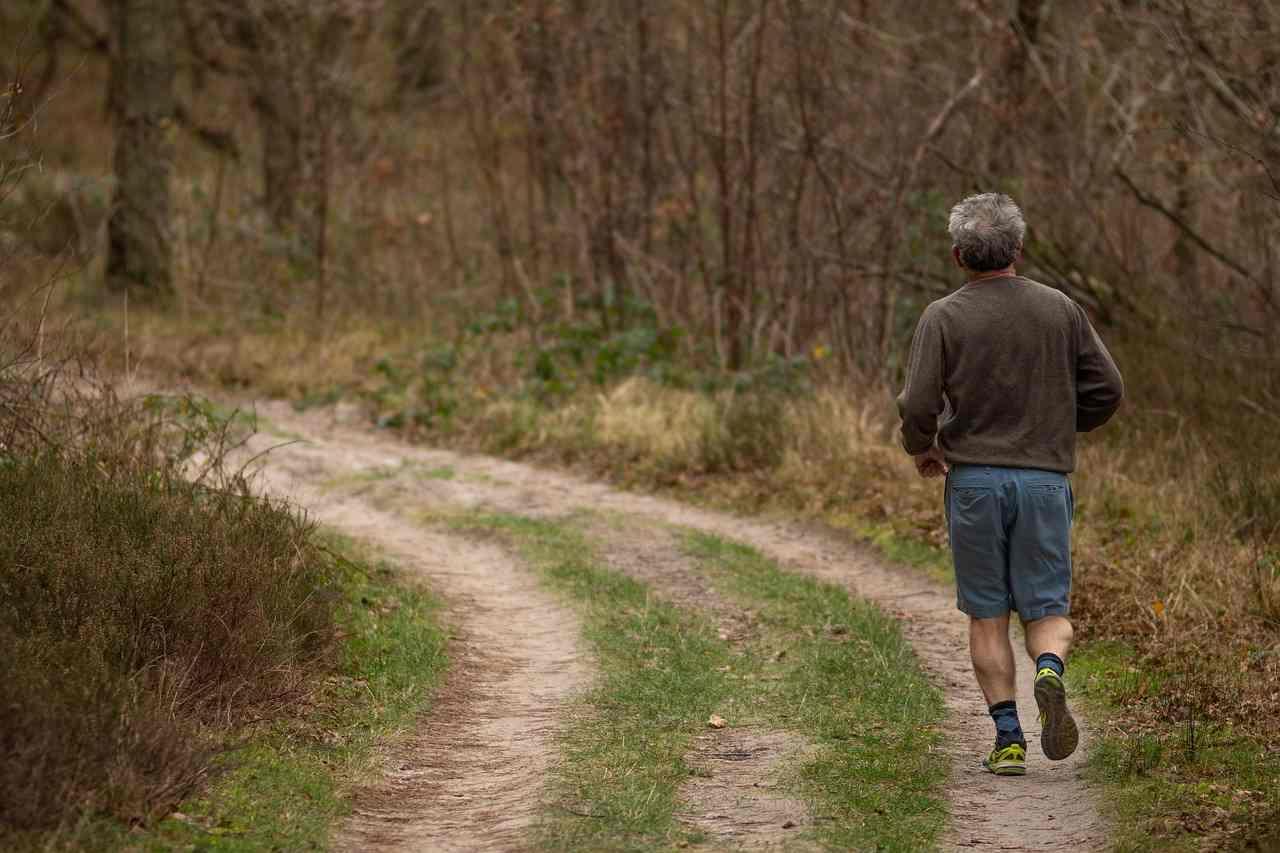 シニア男性が自分のペースで歩くウォーキング風景