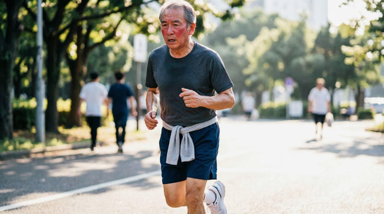 カレンダーで運動日の間隔を確認するシニア男性