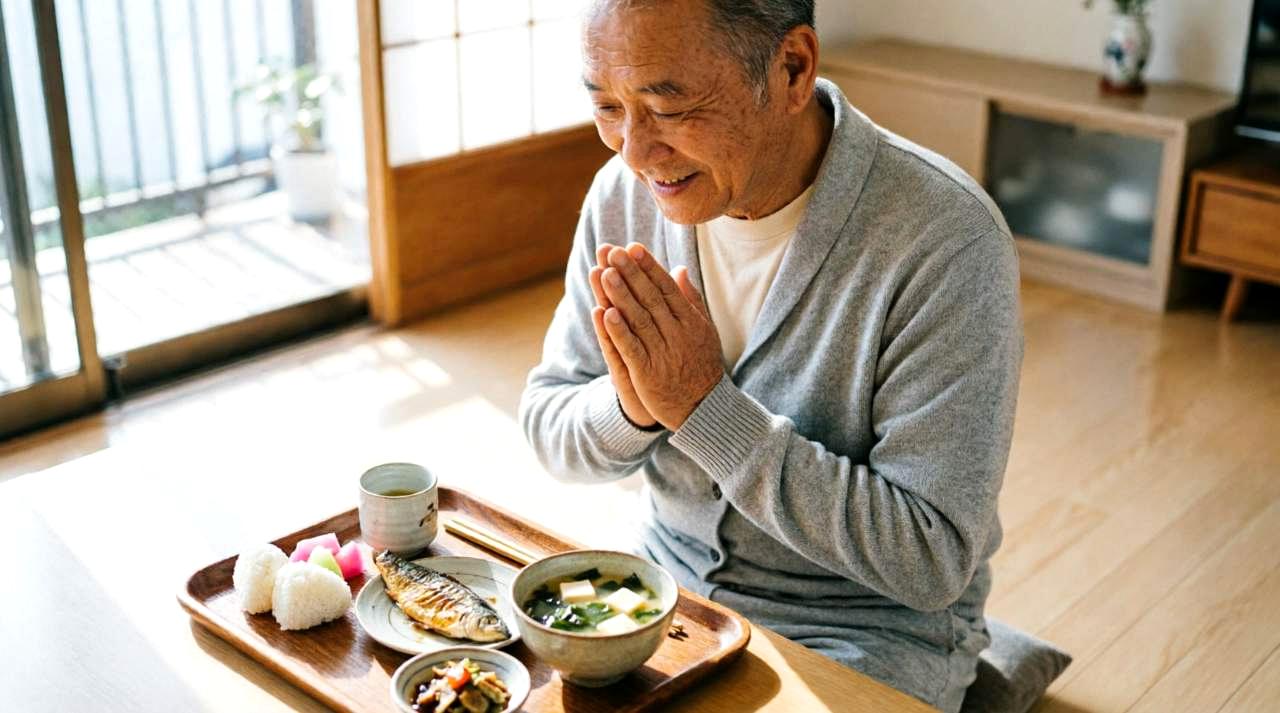 元気な老後を目指して健康的な食事を囲むシニアの姿