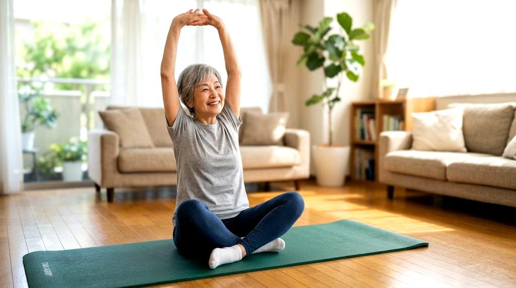 高齢者が自宅で安全に体力維持を考える様子
