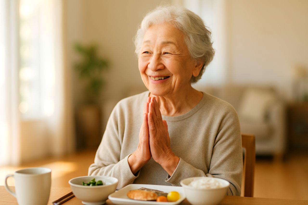 栄養のある食事を楽しむ80代の高齢者