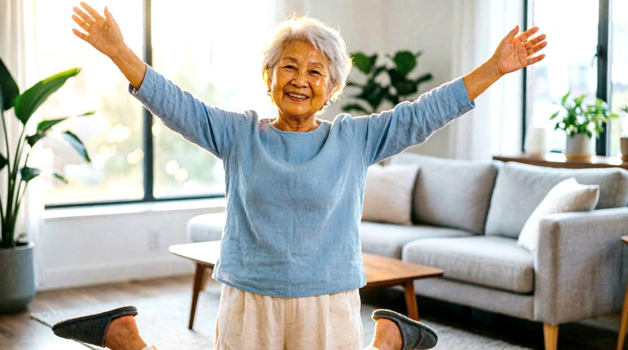 爽やかに歩く元気なシニア男性の後ろ姿