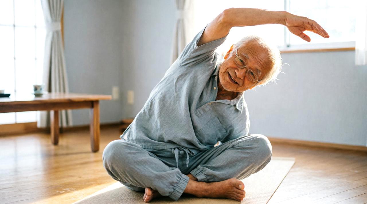 膝にサポーターを付けながら適度に休憩を挟んでスクワットをする男性