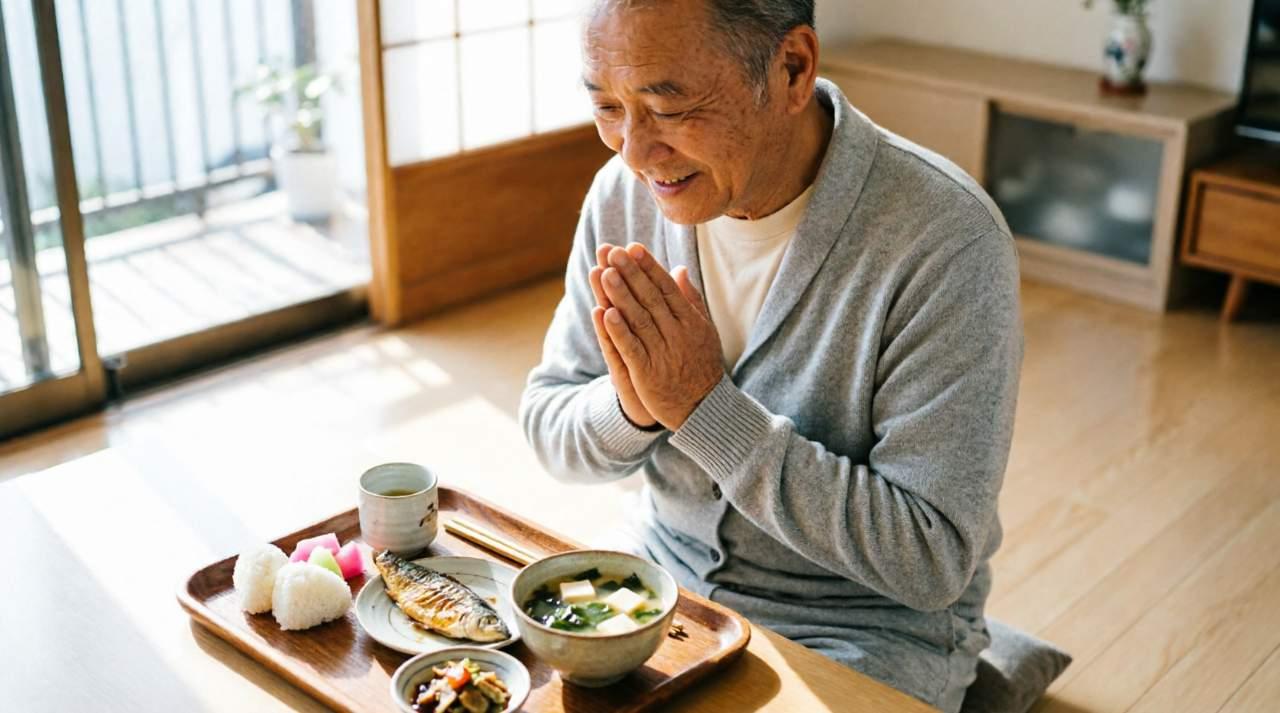 食卓に並ぶ白米と健康を考える60代の食事風景