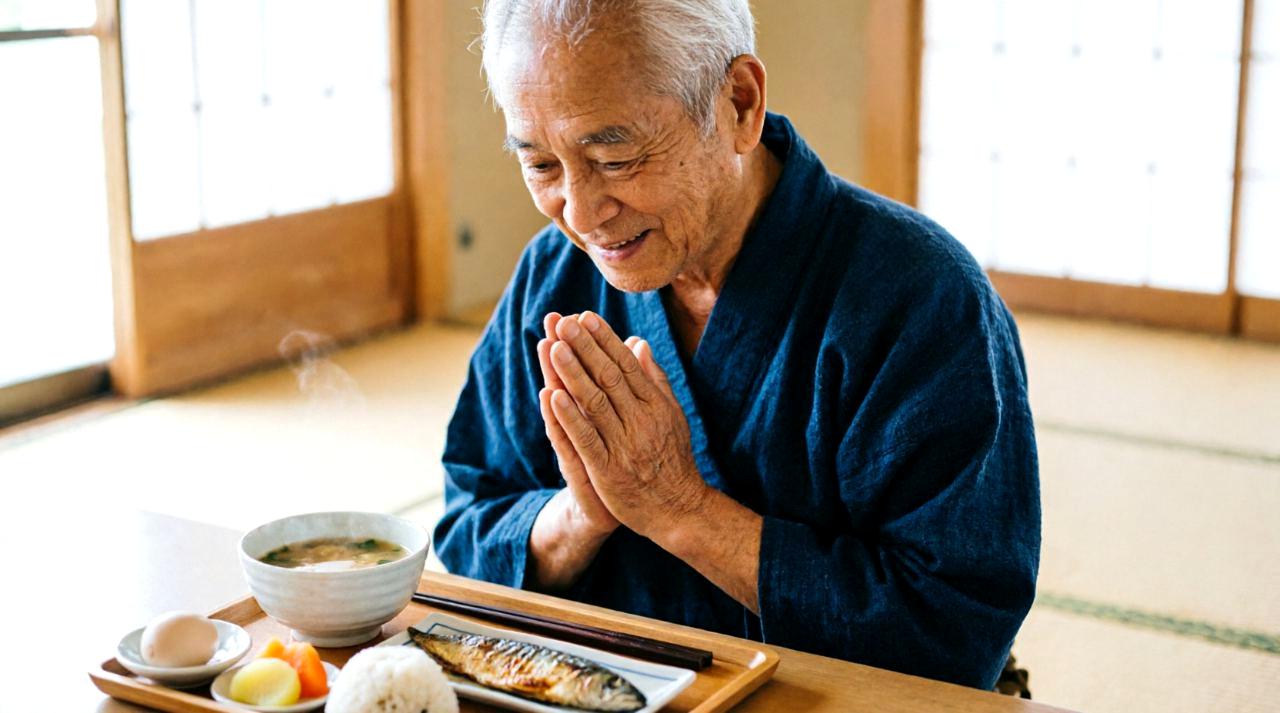 スーパーの食品売り場で成分表示を確認する老人