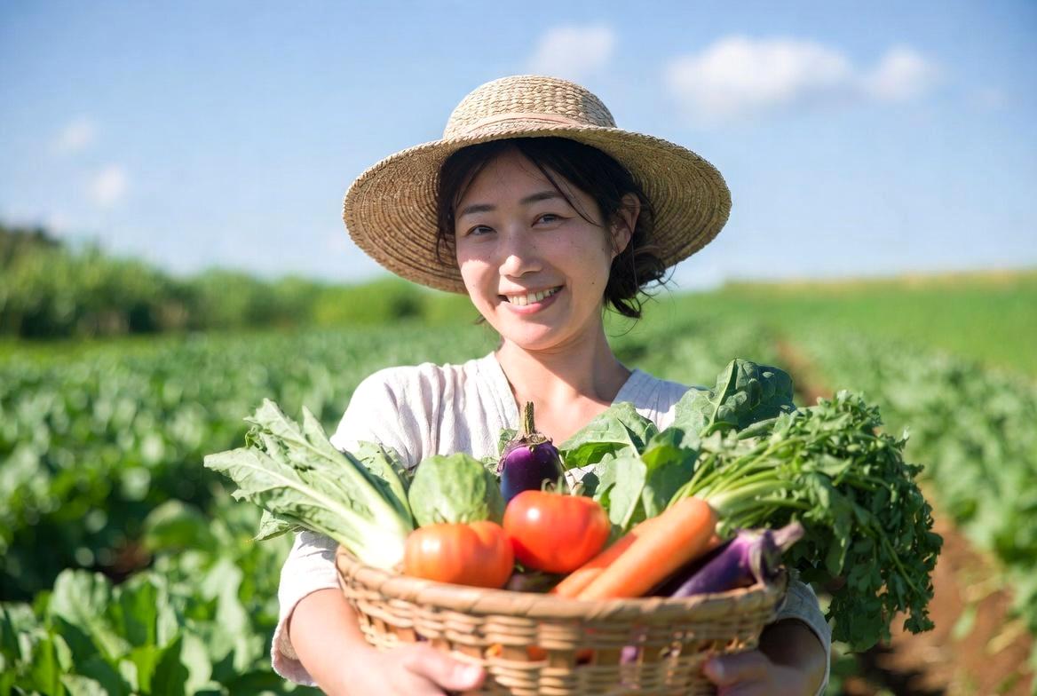 収穫した野菜を使ったサラダプレートと、ハーブを束ねてドライにしている様子