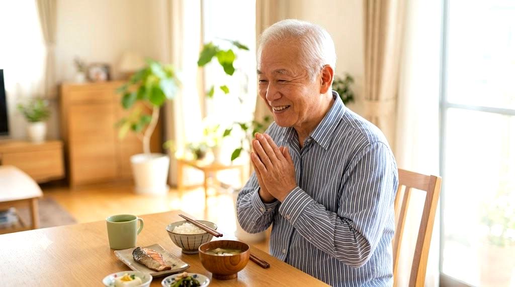 無理のない食生活で健康を目指す高齢男性の食卓